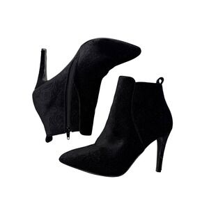 Le Chateau NWT Ankle Boots Black Embossed Velvet Paisley Whimsigoth Stiletto  39